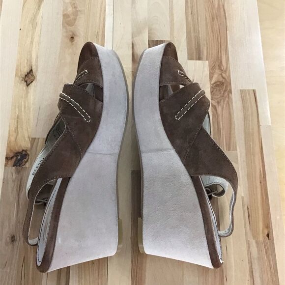 HUSH Puppies brown suede heeled sling back sandals wedges comfy stylish size 7 - Picture 5 of 15